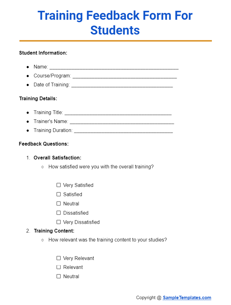 training feedback form for students
