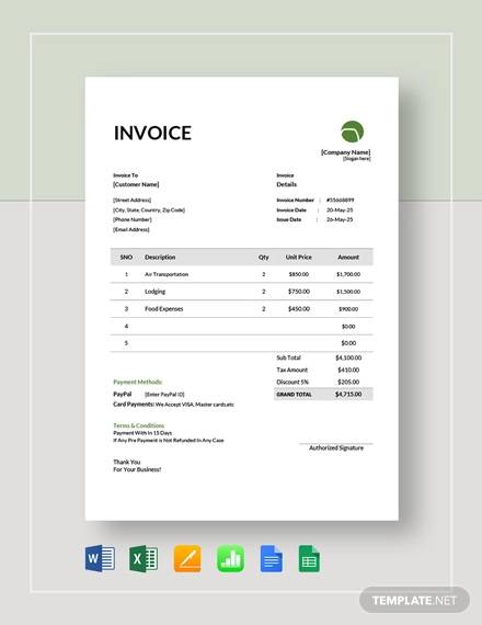 travel agency bill format in word free download