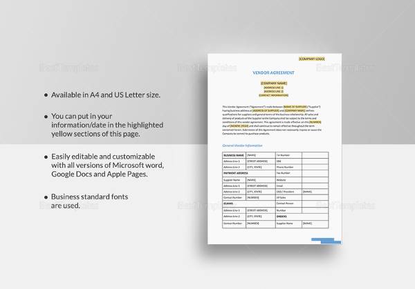 vendor agreement template