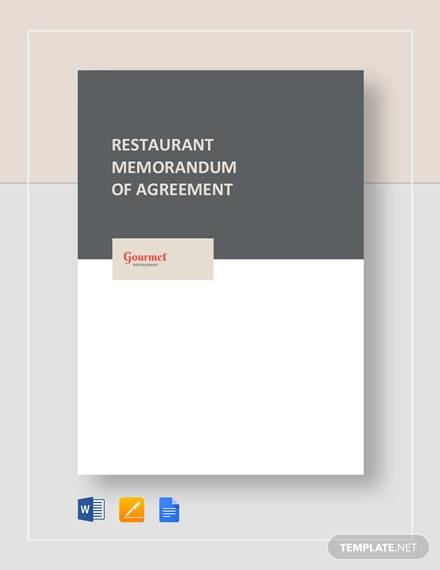restaurant memorandum of agreement