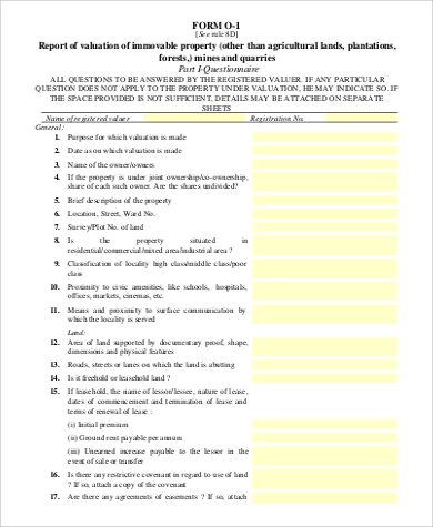 sample valuation report form