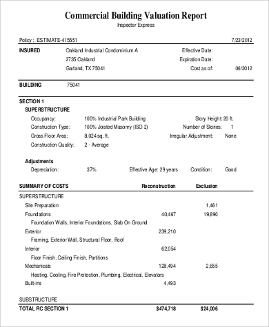 commercial building valuation report