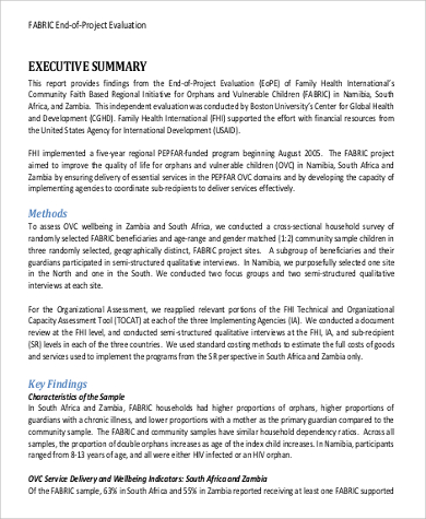 project evaluation sample report