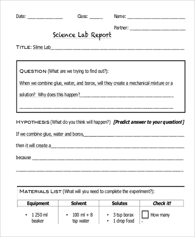 sample science lab report