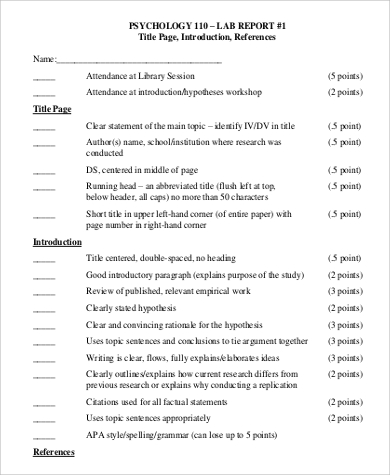 sample lab report psychology