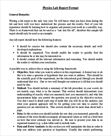 physics lab report format example