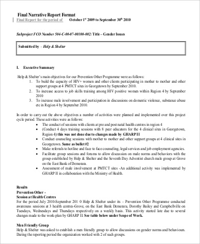 narrative report example format