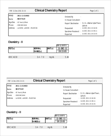 clinical chemistry report