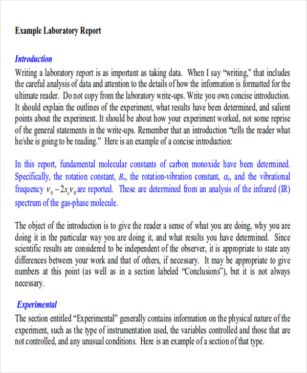 analysis lab report format