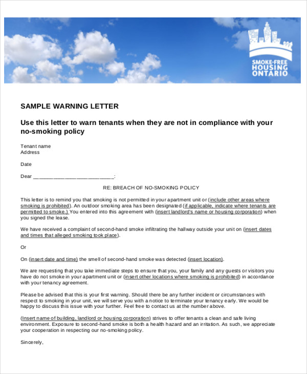 tenant warning letter