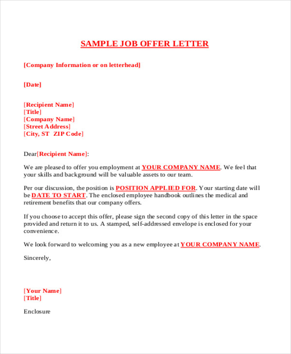 sample employer offer letter