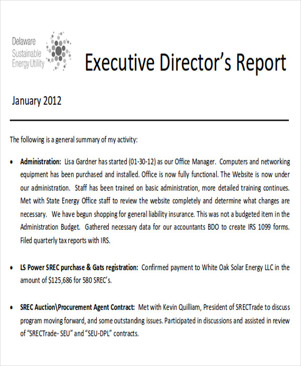 monthly executive report example