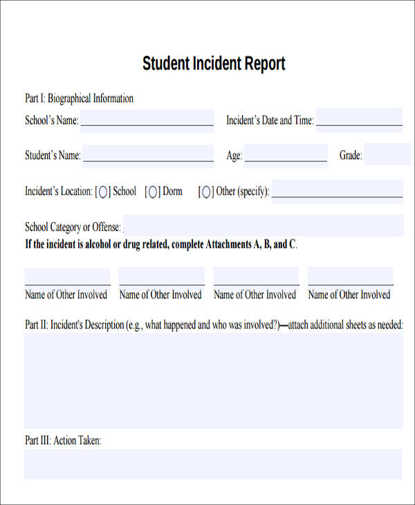 school incident report format