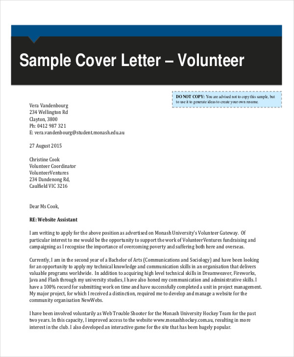 how to write a cover letter for volunteers