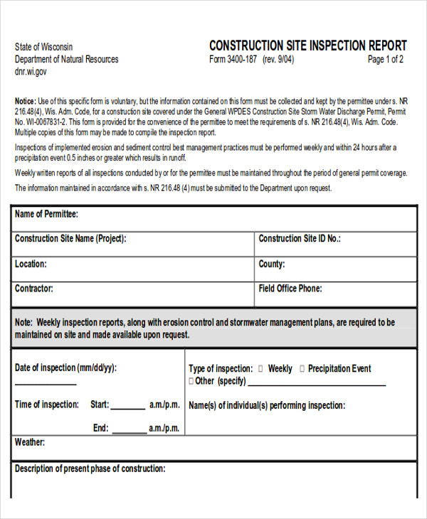 site construction report format