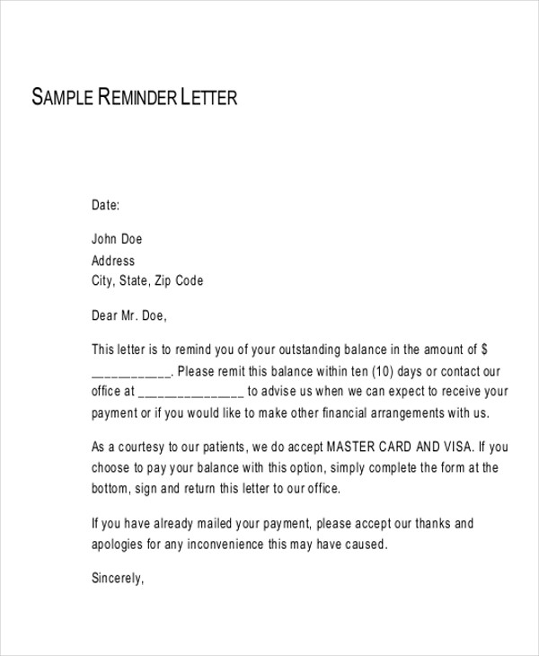 reminder letter for past due account
