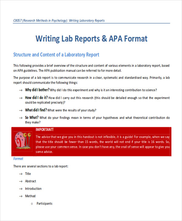 Apa Lab Report Title Page