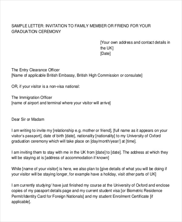 invitation letter for family member to visit uk