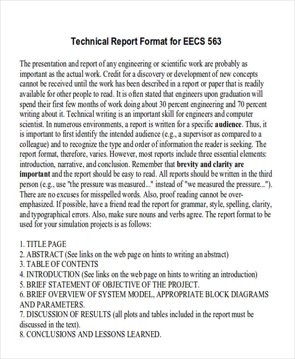 standard technical report format
