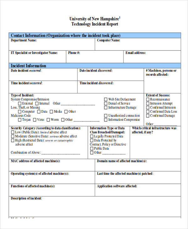 technical incident report sample