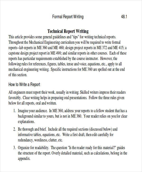 technical report writing pattern