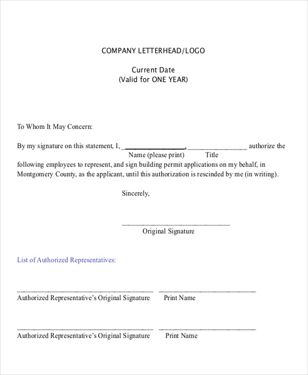 company authorization letter