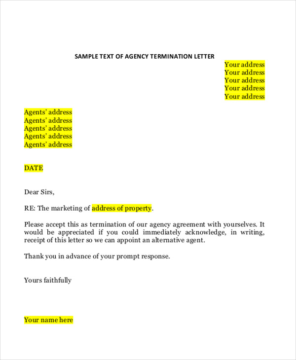agency termination letter