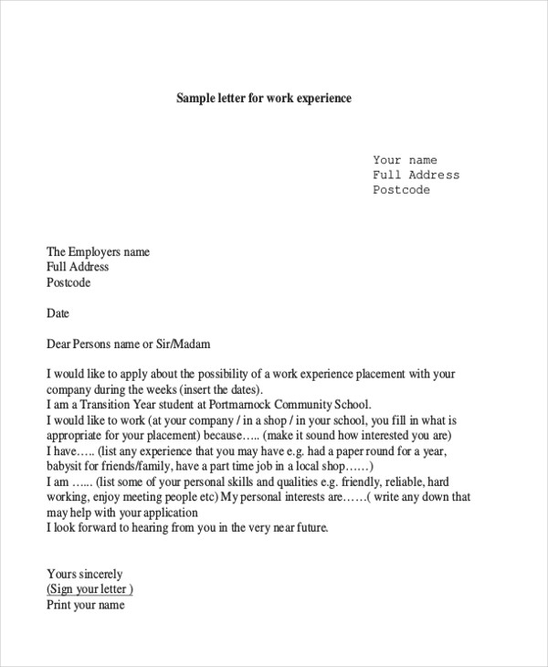 work experience letter
