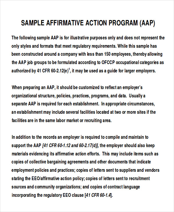 sample affirmative action report