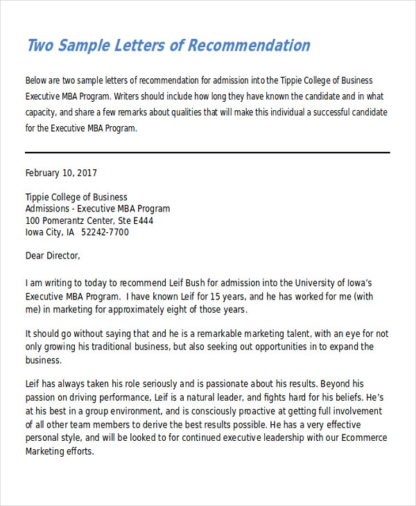 professional mba recommendation letter