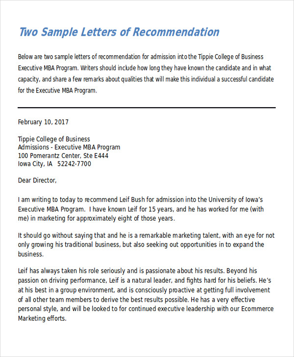 Mba Reference Letter Sample | PDF Template