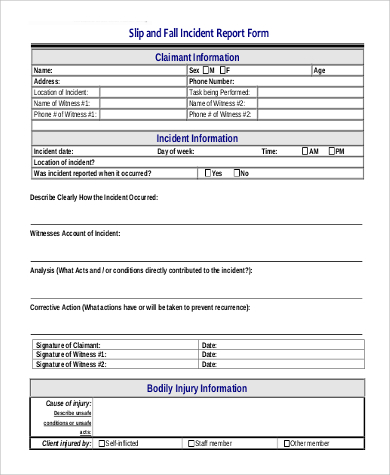 fall incident report form