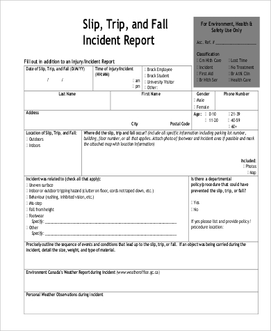 fall incident report sample