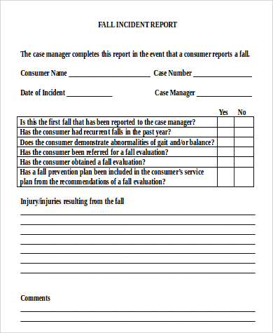 FREE 10  Sample Fall Incident Reports in PDF MS Word Google Docs