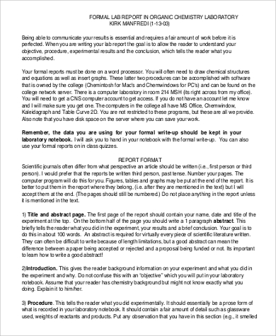 sample organic chemistry lab report