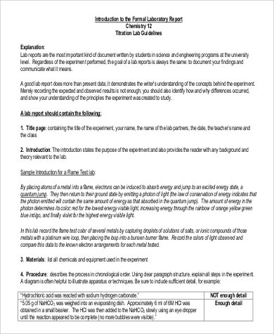 example of a lab report chemistry