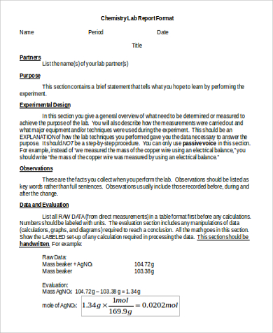 chemistry lab report in word