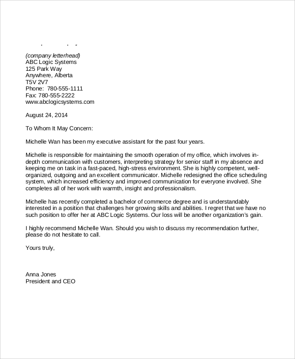 recommendation letter sample