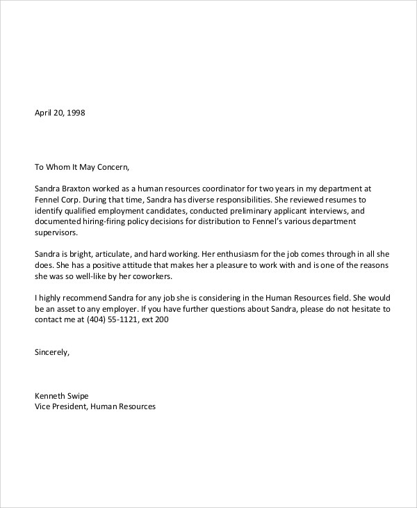 generic employee recommendation letter