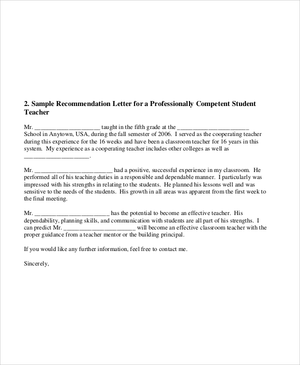 FREE 8 Sample Teacher Recommendation Letter Templates In MS Word PDF