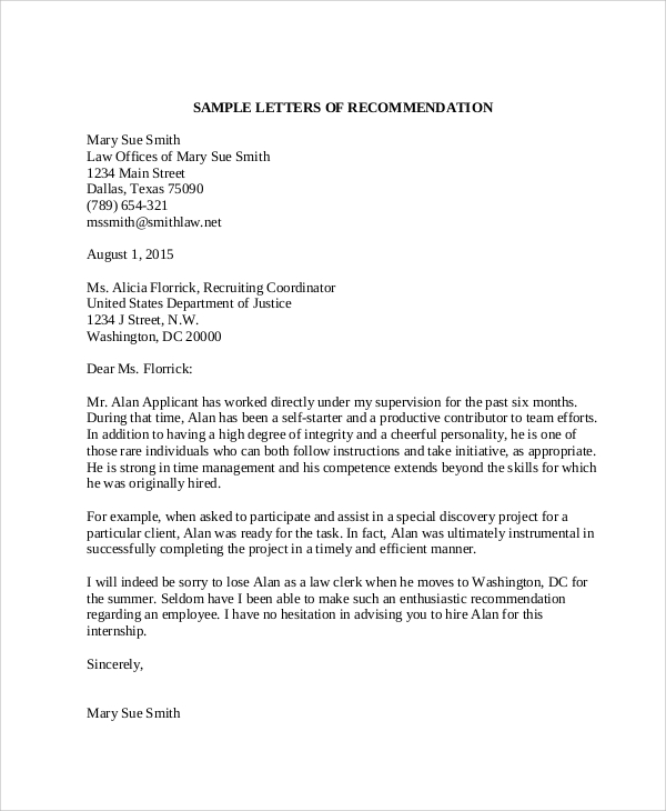 sample letter to the employer