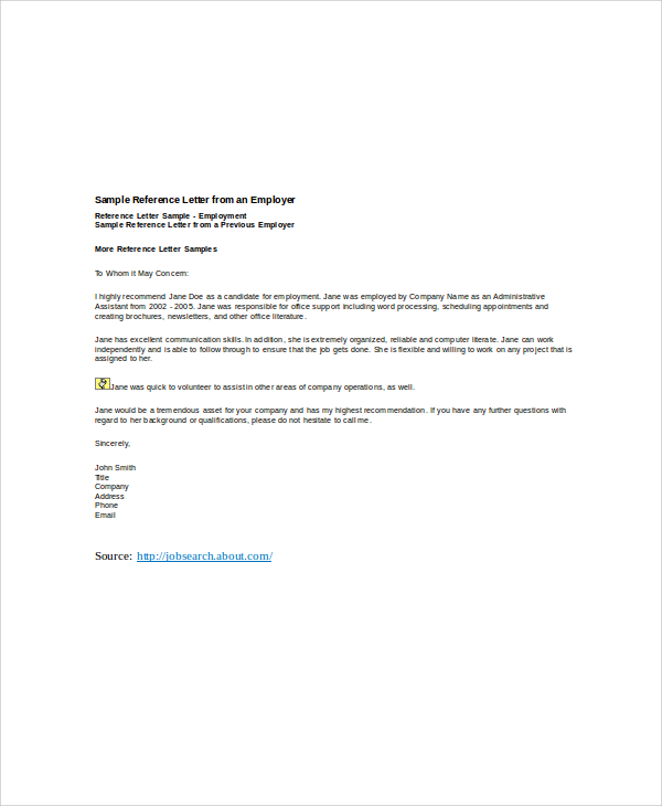 Sample Job Reference Letter From Employer