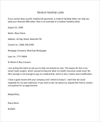 medical hardship letter