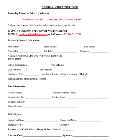 order business letter form