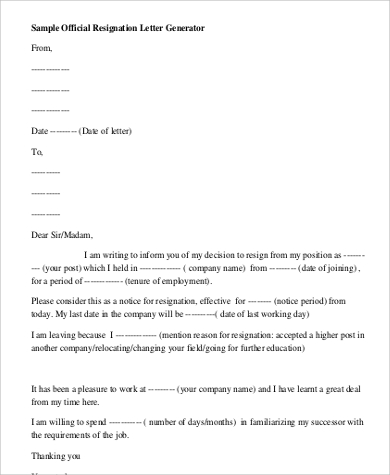 official resignation letter