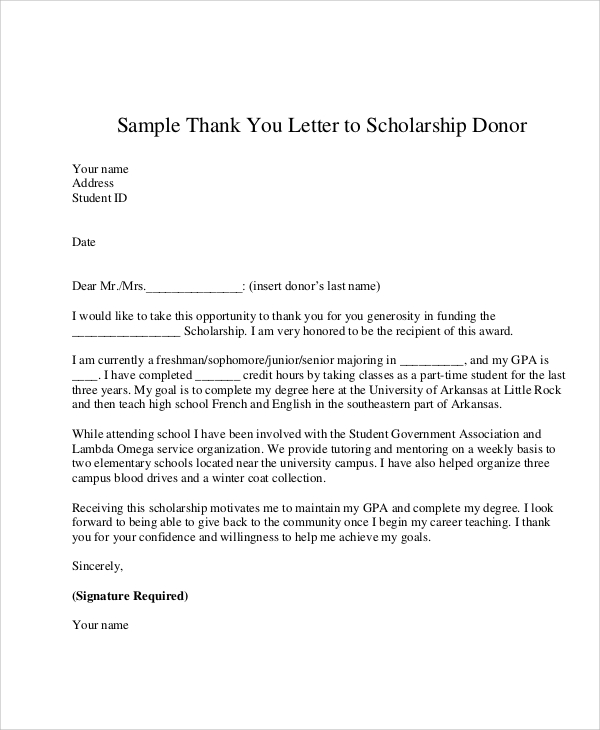 thank you letter for scholarship donor