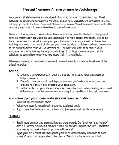 letter accompanying a personal statement informally