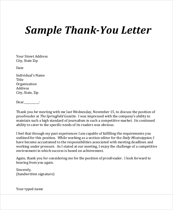 formal letter of thank you