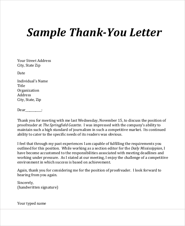 Formal Letter Of Thank You