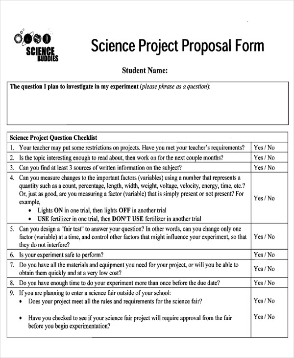 science project proposal form